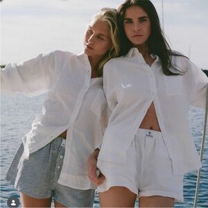 PARKE high waisted white linen shorts size L